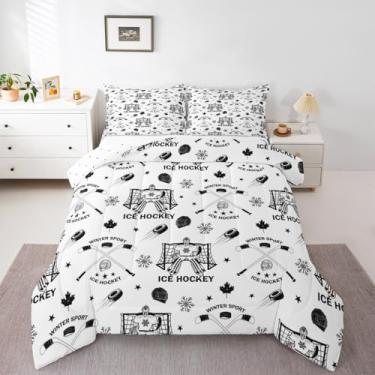 Imagem de Conjunto de edredom de hóquei no gelo, gol de hóquei no gelo, solteiro, esporte europeu, para crianças, meninas, meninos, jogos competitivos, trabalho em equipe, para decoração de quarto de esportes