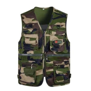 Imagem de Colete De Pesca Com Bolsos, Colete Homem Camuflado Com Gola V Multiusos Fecho Respirável E Sem Mangas Para Pesca, Casaco Casual Sem Mangas Campismo À Prova Vento Água, Fotográfico(A,XL)