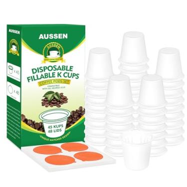 Imagem de Conjunto de 45 cápsulas de café descartáveis preenchíveis, faça suas próprias cápsulas de café, kit de tampas de alumínio compatível com todas as cafeteiras Keurig 1.0 e 2.0