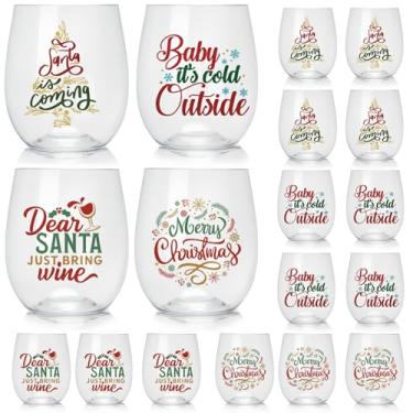Imagem de Yiyiring 24 peças de copos de vinho de plástico de Natal sem haste 355 ml, copos de café à prova de estilhaçamento, presentes a granel para mulheres, homens, artigos de festa, decorações