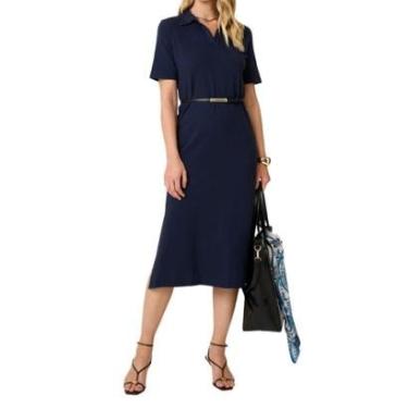 Imagem de Vestido Feminino Dudalina Midi Isadora Azul Marinho 1501318-Feminino