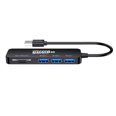 Imagem de Hub USB, adaptador USB 5 em 1, leitor de cartão SD/TF, para MacBook Pro/Air, iPad Pro, Dell, HP, Chromebook, preto