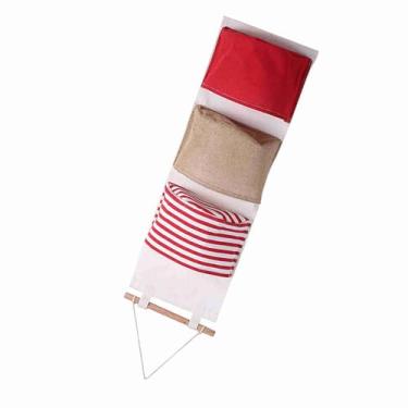 Imagem de Cryfokt Saco de Armazenamento Ecológico de Algodão e Linho de 3 Camadas para Quarto, Sala de Estudo, Banheiro, Cozinha, Escritório, Porta Acima, Guarda-roupa, Organizador de Bolsa de Parede (Vermelho)