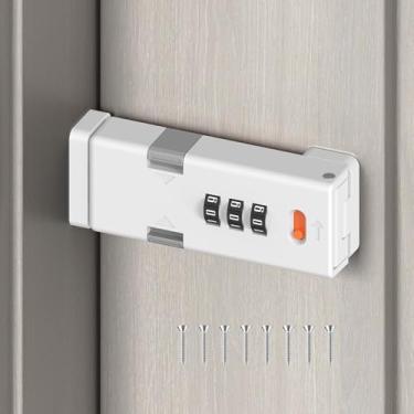 Imagem de YogePote Fechadura de armário de combinação sem chave de 90/180 graus, trava de porta ajustável com senha mecânica de 3 dígitos para porta deslizante de celeiro, armário, armário de escritório