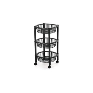 Imagem de Carrinho Organizador Multiuso 3 Andares, Preto, Plástico PP e Aço Inox, Rodízios 360°, 62x12x40cm, para Casa, Escritório, Salão de Beleza