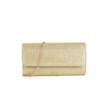 Imagem de Elegante bolsa clutch brilhante para festa de casamento com corrente destacável cetim bolsa noite formatura noiva, Dourado, Medium