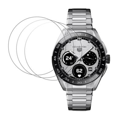 Imagem de Oshmirian Pacote com 3 protetores de tela para TAG Heuer Connected Calibre E5 45 mm – Película de vidro temperado 9H, antiarranhões, anti-impressões digitais, sem bolhas, inquebrável, à prova de