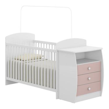 Imagem de Berço Cômoda Com Colchão Incluso Colinho De Mãe Multimóveis Fg2951 Branco/rosa