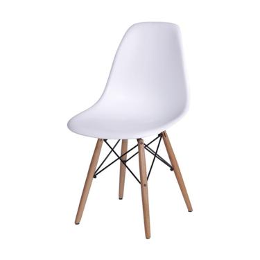 Imagem de Cadeira Jantar Eames Eiffel Pés De Madeira Com Assento Branco