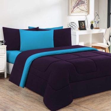 Imagem de Edredom Malha 100% Algodão Gran Moratta 1 Peça Casal - Roxo -azul Turquesa