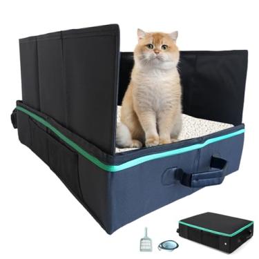 Imagem de Caixa de areia portátil de viagem para gatos, 49 x 38 x 29 cm, dobrável com tampa com zíper e forro à prova d'água, design à prova de vazamento e odor para facilitar a limpeza, ideal para carro, hotel