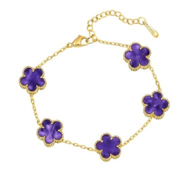 Imagem de Pulseira feminina de trevo banhada a ouro 18K - Pulseira de flores de quatro folhas de aço inoxidável impermeável - Presente de joia delicada ajustável, One Size, Aço inoxidável, Sem Pedra Preciosa