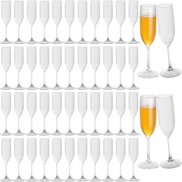 Imagem de Pacote com 48 taças de champanhe de plástico transparente Mimosa copos de champanhe inquebráveis copos de brinde de casamento copos de diamante reutilizáveis de 156 g copos de vinho copos vintage para