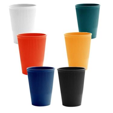 Imagem de YUNSHENGFANGDM Copos de plástico, copo de palha de trigo, 6 peças, copo inquebrável de 340 g com 6 cores para água potável, suco, leite, refrigerante, café, fácil de limpar e reutilizável (6 peças)