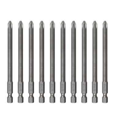 Imagem de PH2#2 Conjunto de pontas de fenda longas para haste sextavada de 1/4 polegada, 10 cm de comprimento, ponta magnética, para furadeira de impacto de chave de fenda elétrica, 10 peças