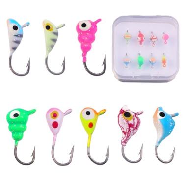 Imagem de Pezlun Kit de pesca no gelo, iscas de pesca no gelo essenciais para iniciantes para fisgar peixes grandes e carretel na diversão! (B8 peças)