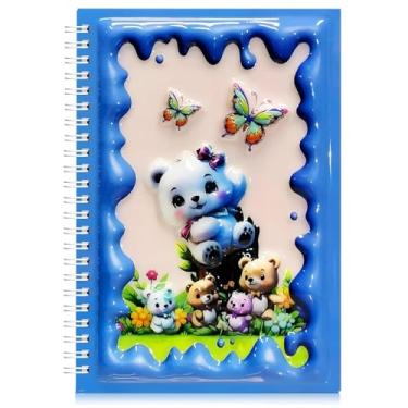 Imagem de omatek smart technologies Caderno espiral com capa brilhante 3D A5 – Caderno de capa dura fofo com 80 folhas – Caderno escolar para crianças, meninas e meninos – Ursos borboletas