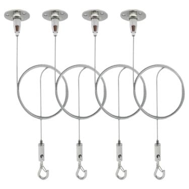 Imagem de HAMRVL Pacote com 4 Kit de cabide de letreiro de teto - Fio de suspensão ajustável de 1 m com gancho para pendurar na parede, cabo, para pendurar imagens, espelhos, outdoors, luzes, telas de LED