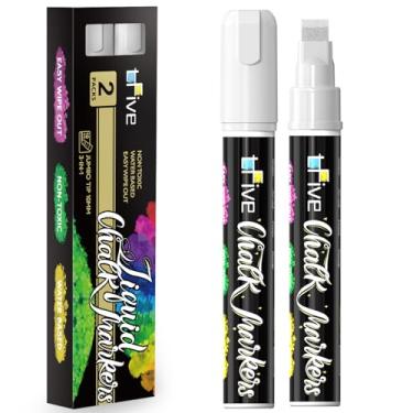 Imagem de TFIVE Marcadores brancos de giz líquido – pacote com 2 canetas jumbo de giz com pontas largas 3 em 1 de 10 mm, canetas marcadoras apagáveis a seco e úmido, para vidro, quadro-negro, janelas
