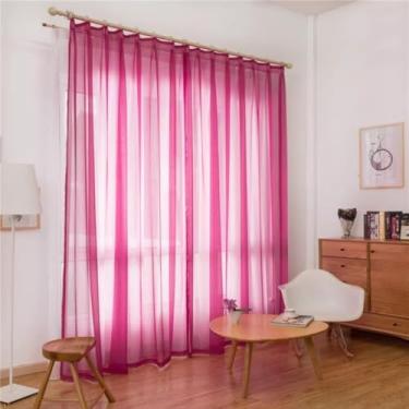 Imagem de Cortinas de tule sólido para sala de estar quarto moderno 2 m x 1 m cortina transparente multicolorido cortinas transparentes decoração de casa (rosa vermelha)