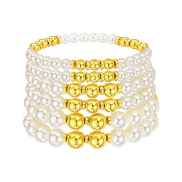Imagem de CSIYANJRY99 Pulseiras de contas douradas para mulheres, pulseira de pérola, empilhável, conjunto de pulseiras elásticas de Natal, acessórios de joias, Adjustable, Miçanga, Sem Pedra Preciosa