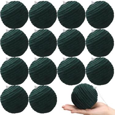 Imagem de Soulchen 15 bolas de veludo de Natal grandes para decoração de árvore de Natal de 7,5 cm, enfeites de pelúcia para pendurar em árvore de Natal com cordas para guirlanda de férias, decorações de festa
