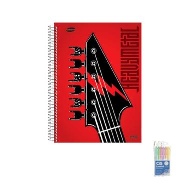 Imagem de Kit Caderno Masculino 20 Matérias Capa Dura 400 Folhas + Caneta Trigel Branca 0.8mm 12 Unidades + Marca Texto Lumini Pastel 06 Cores