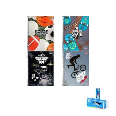 Imagem de Kit Caderno Universitário Vibe Masc 80F Tilibra + Caneta Spiro 0.7mm + Grampeador Alicate Cis