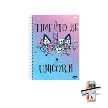 Imagem de Kit Caderno Feminino 1 Matéria Capa Dura 96 Folhas + Caneta Point 88 10 Cores + Grampeador Alicate HP45