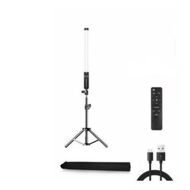 Imagem de Luz bastão ajustável fotográfico portátil 3200K-5500K da suficiência do diodo emissor de luz, Kit com Tripé e Controle, Recarregável para(Luz Led+2.1m Tripe)