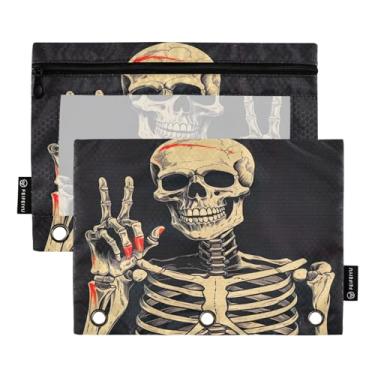 Imagem de Wassud Happy Skeletons Pacote com 2 pastas para fichário com 3 furos, pasta organizadora de arquivos para casa, escritório