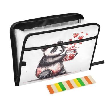 Imagem de Wassud Pasta organizadora de arquivos de papel A4 de panda e coração, com etiquetas, pasta de arquivos expansível, 13 bolsos