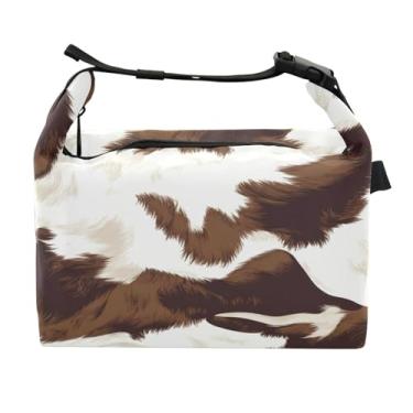 Imagem de STAYTOP Lancheira com padrão de textura de vaca com fivela de alça, lancheira isolada para meninos e meninas, lancheira térmica para trabalho escolar