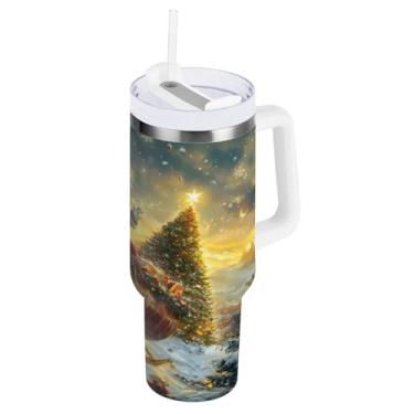 Imagem de Burbuja Copos isolados de Natal Papai Noel no trenó 1,134 g com alça e tampa de palha, caneca de viagem de aço inoxidável de parede dupla à prova de vazamento, livre de BPA, presente para mamãe papai