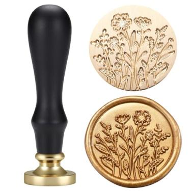 Imagem de Yoption Carimbo de selo de cera de flores silvestres, selo de vedação de flores silvestres com cabo de madeira preta para presente de convite de casamento, envelopes de presente para cartão de Natal