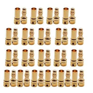 Imagem de ZEZEFUFU Plugue conector banana bala dourada de 3,5 mm macho fêmea para bateria RC motor sem escova, 20 pares