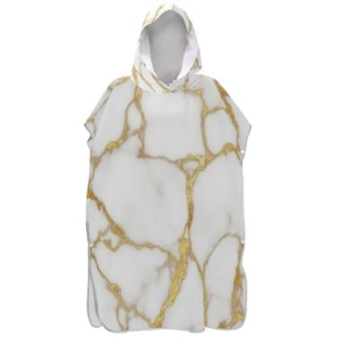 Imagem de Joisal Poncho de surfe reutilizável para adultos trocador de roupão de praia com capuz toalha floral elegante ouro branco mármore masculino poncho com capuz