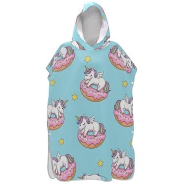 Imagem de Joisal Poncho de surfe para adultos trocador de roupa de banho com capuz bonito leve unicórnio donut azul poncho masculino com capuz