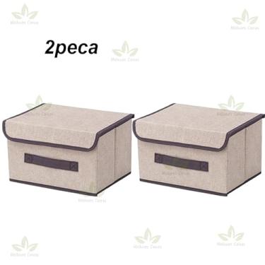 Imagem de Caixa Organizadora com Tampa para Gaveta em TNT – Organizador de Roupas Íntimas Empilhável Multiuso(2 Bege)