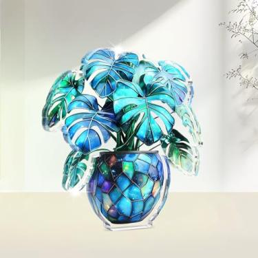 Imagem de 1 placa de acrílico colorida, "planta em vaso de bambu com encosto de tartaruga", ideia de presente de 10 cm e acessório de férias, ornamento de artesanato, decoração de casa, lembrança de centro de