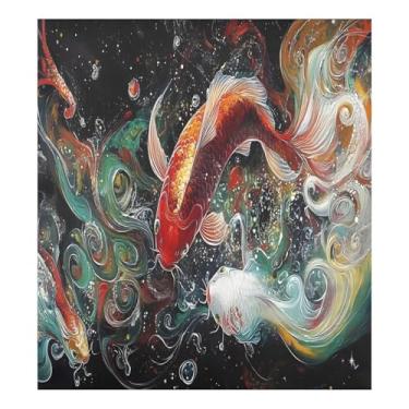 Imagem de Ímãs coloridos de peixe Koi para lava-louças capa decorativa impermeável para lavadora e secadora ímãs decorativos de geladeira adesivos decorativos 58 cm x 66 cm