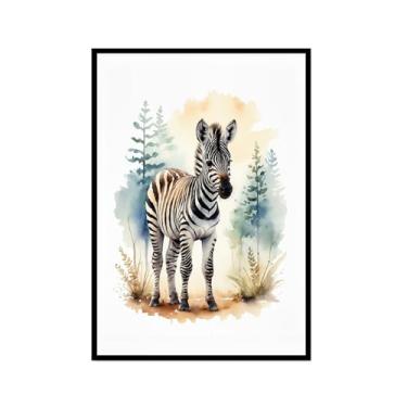 Imagem de Arte de parede de berçário botânico fofo safári floresta nebulosa urso coelho raposa lobo guaxinim cervo girafa zebra tigre aquarela decoração de quarto infantil (SKU8,12 x 45,7 cm = (30 x 45 cm