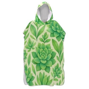 Imagem de TSENQUE Poncho de surfe trocador de roupão adulto praia moletom toalha natação reutilizável aquarela verde pastel suculentas ponchos adultos para mulheres