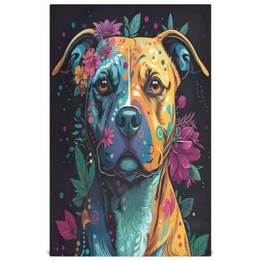 Imagem de Joisal Conjunto de toalha de prato de cozinha preto colorido Pitbull flores de cachorro decorativo bonito chá toalha de mão panos finos de secagem rápida 45 x 71 cm, 6 pacotes