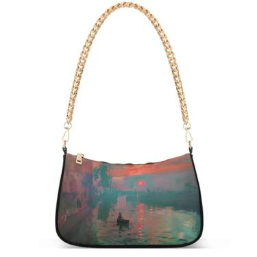 Imagem de Flamingos Beach Aquarela Bolsa feminina Hobo Party Purses Womens Evening Handbag Chain Ladies Shoulder Bag, Arte Cléonard Monet Sunrise