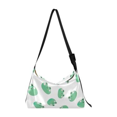 Imagem de Bolsas Hobo de couro macio rosa com desenho de gato com garra de pata para mulheres, bolsas masculinas grandes com estampa de animal, bolsas Hobo femininas, Lindas cabeças de sapo branco e verde