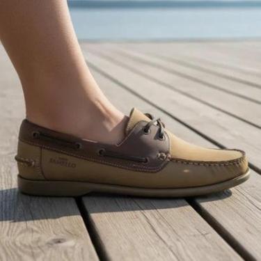 Imagem de Sapato Mocassim Deckshoes Masculino Couro Samello - Marrom/Osso-Masculino