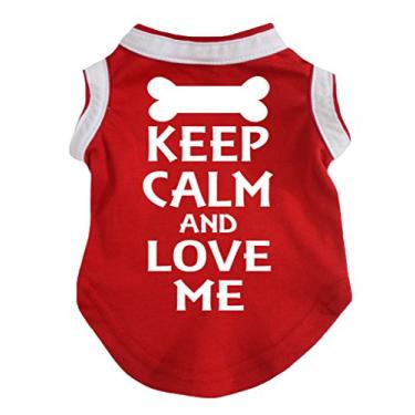 Imagem de Petitebella Camiseta vermelha Keep Clam and Love Me para cachorro (GG)