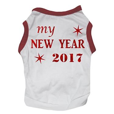 Imagem de Petitebella Camiseta Puppy Clothes Dog Dress My New Year 2017 vermelha branca (XG)