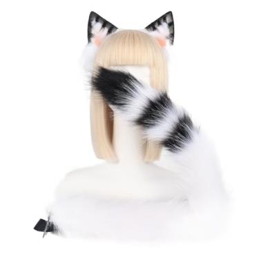 Imagem de QinRuan Animal Cosplay Costume Accessories Furry Faux Fur Cat Ears Headband and Fox Tail Set Halloween Accessory